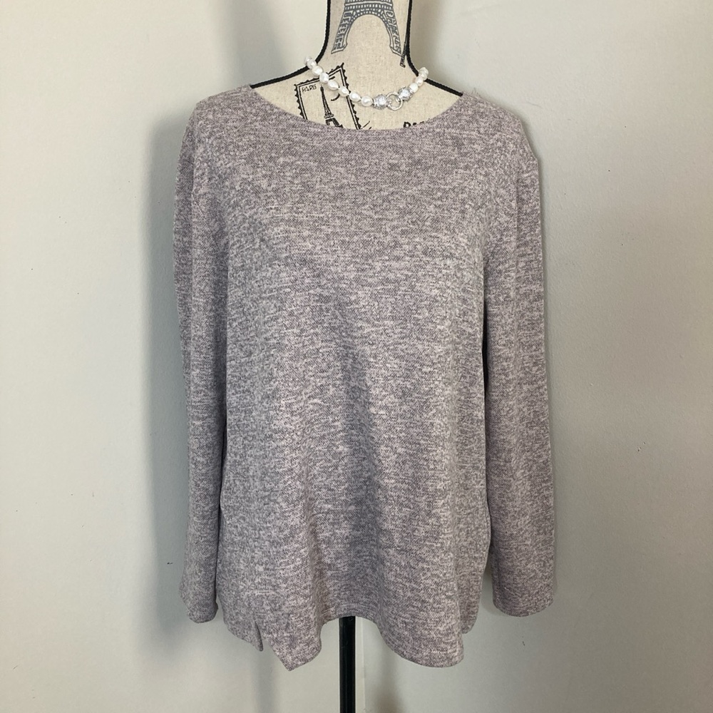 Soft Works Women’s Pink Grey LS Shirt Soft Knit Shirt Asymmetrical Side Hem